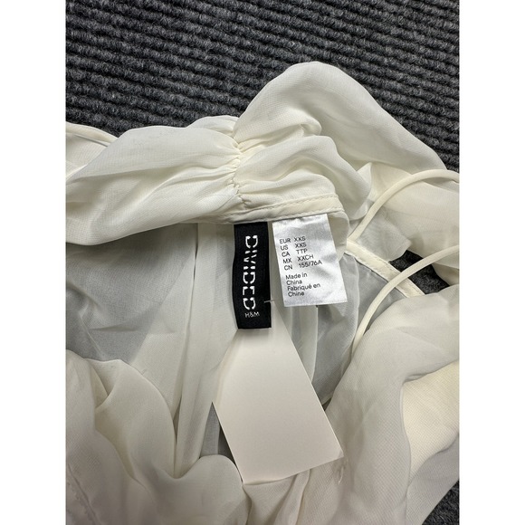 Divided H&M Off Shoulder Sheer Blouse Womens XXS Long Sleeve‎ Mesh Ruched Top - Picture 7 of 13